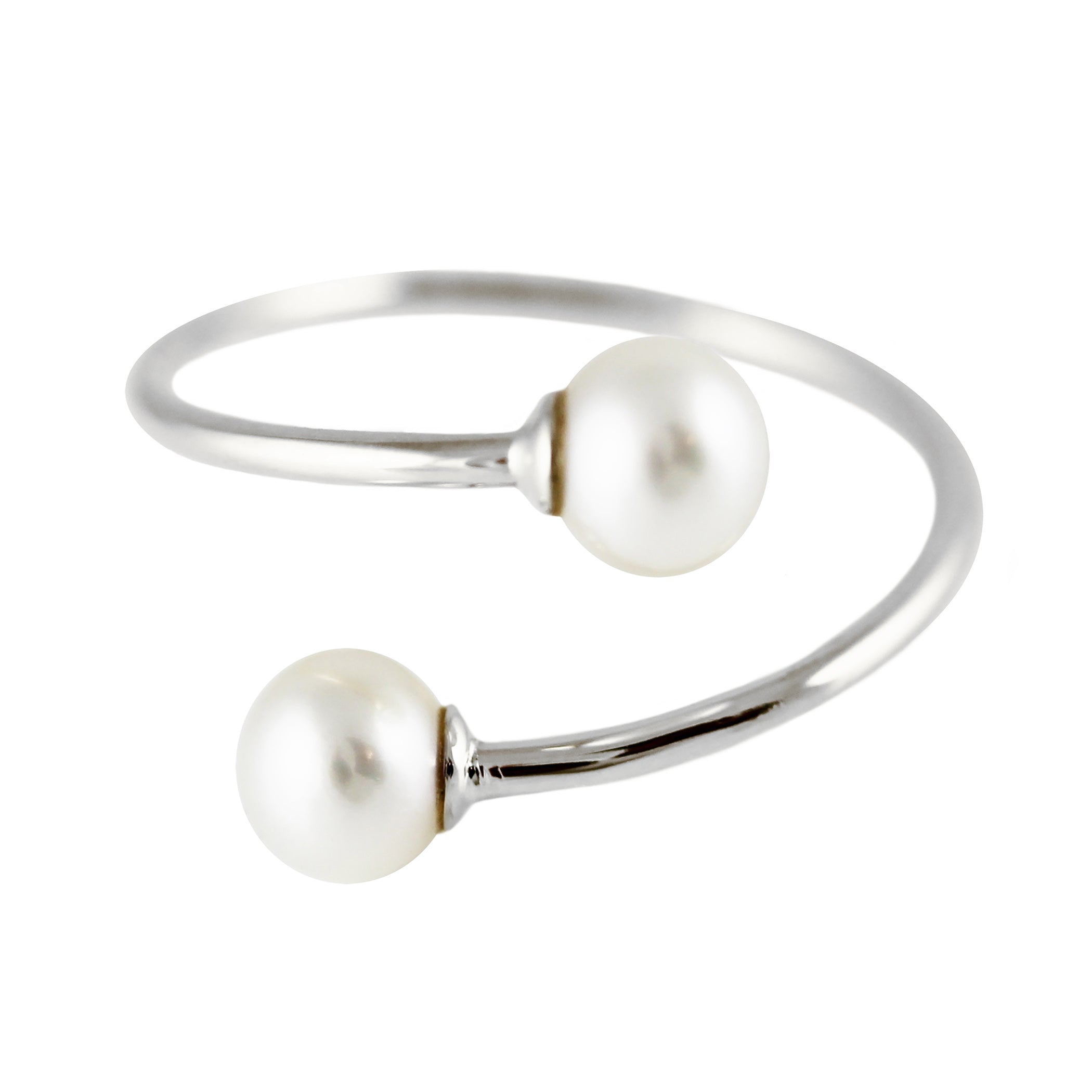 SILVER BYPASS WHITE PEARL CUFF RING