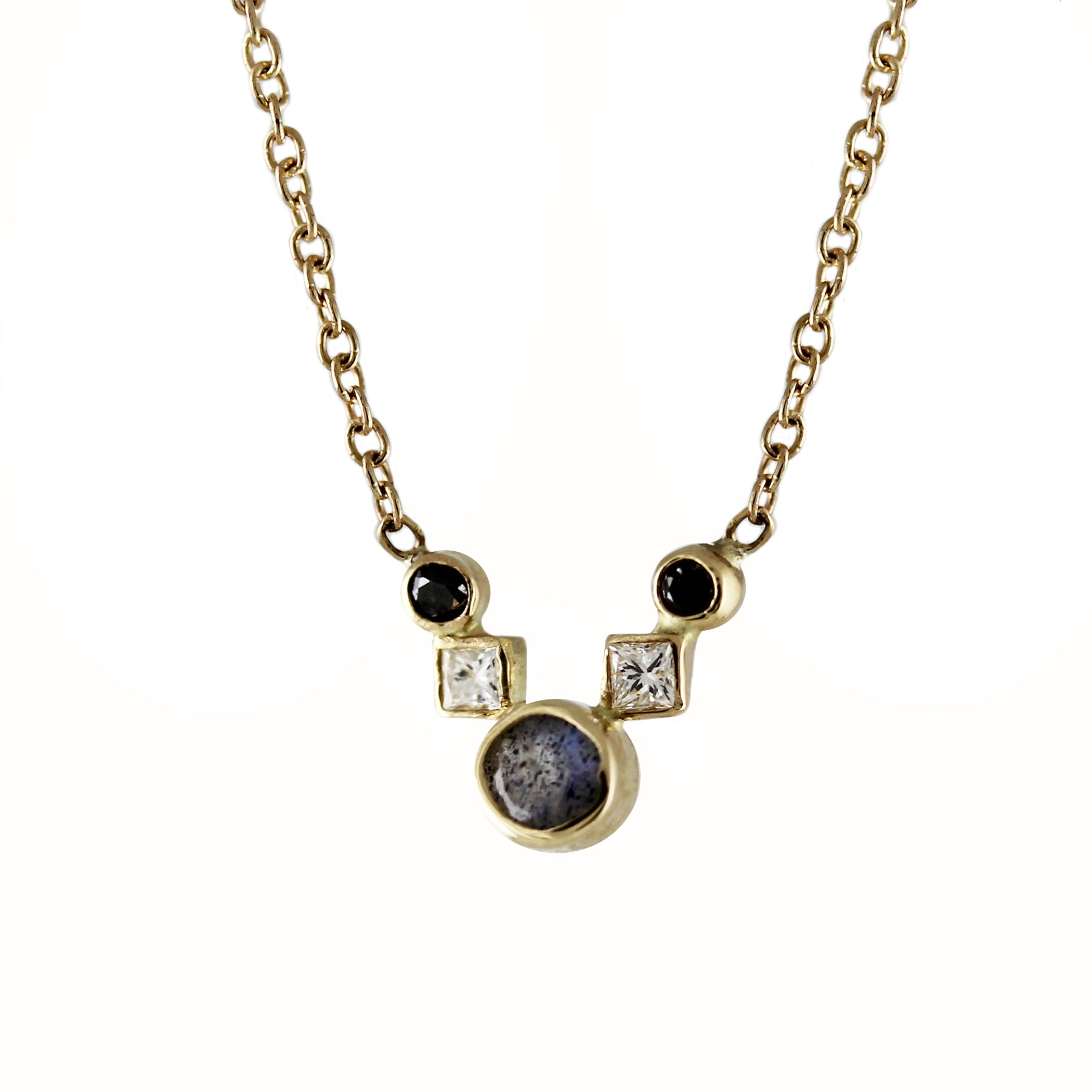 DECO ROUND LABRADORITE WITH DIAMONDS NECKLACE