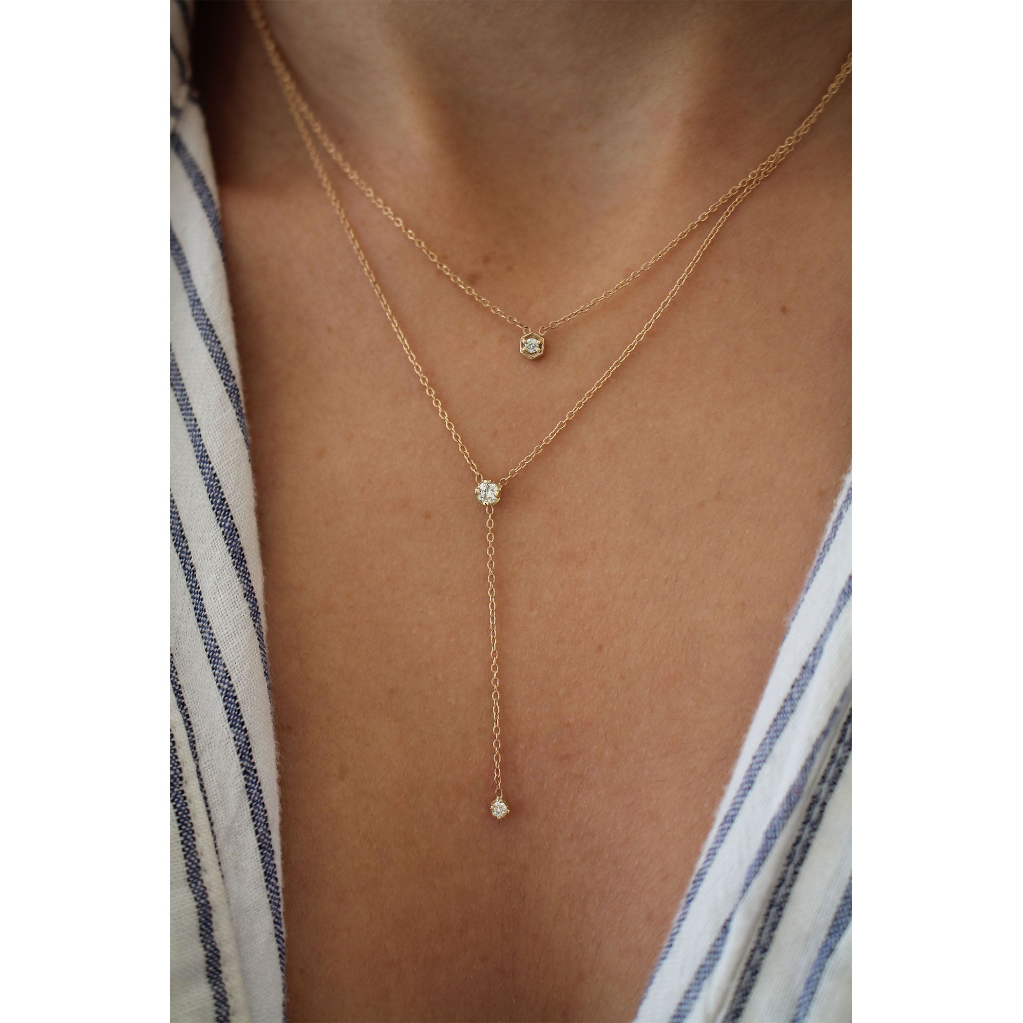 TINY HEXAGON WITH DIAMOND NECKLACE