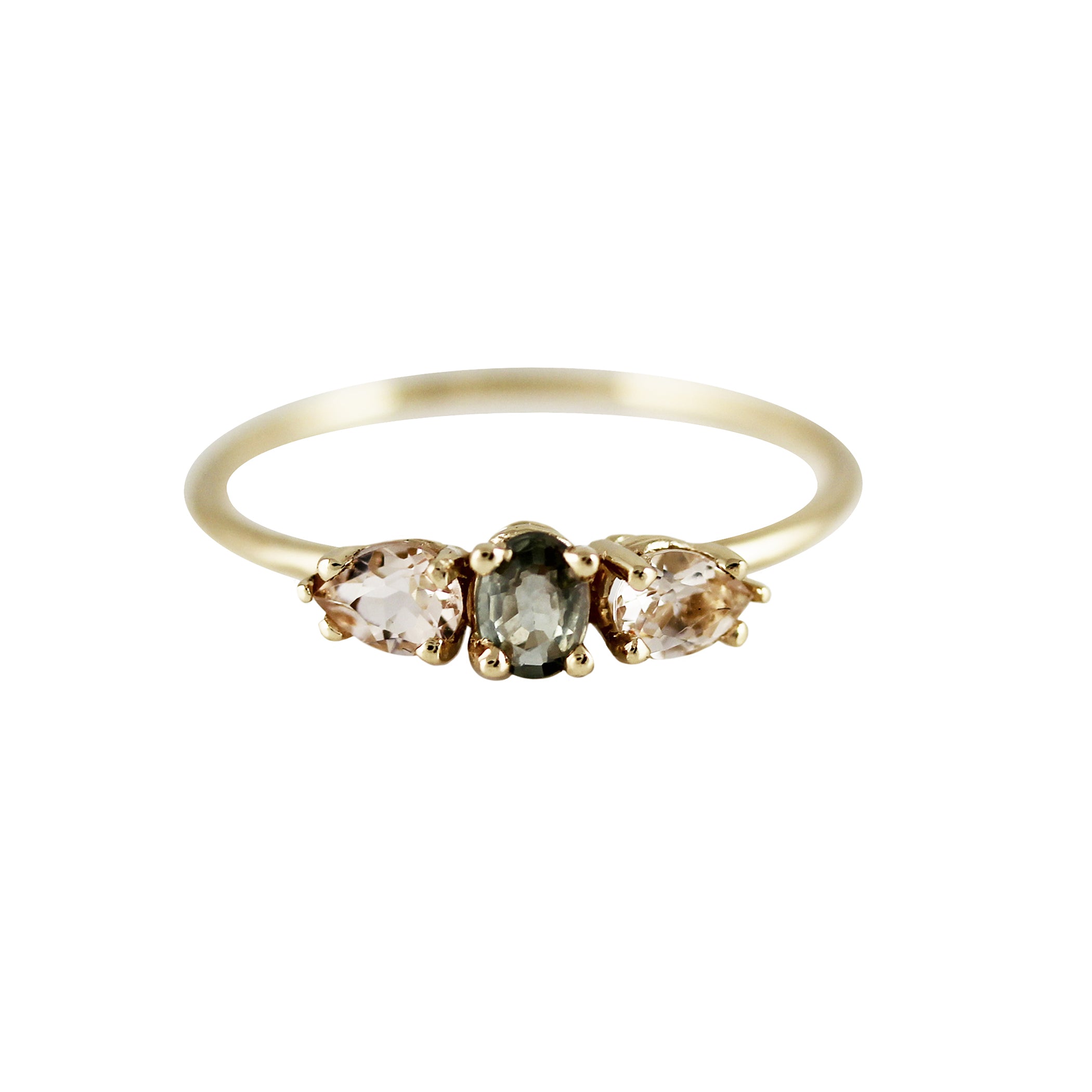 GREEN SAPPHIRE WITH MORGANITE PETALS RINGS