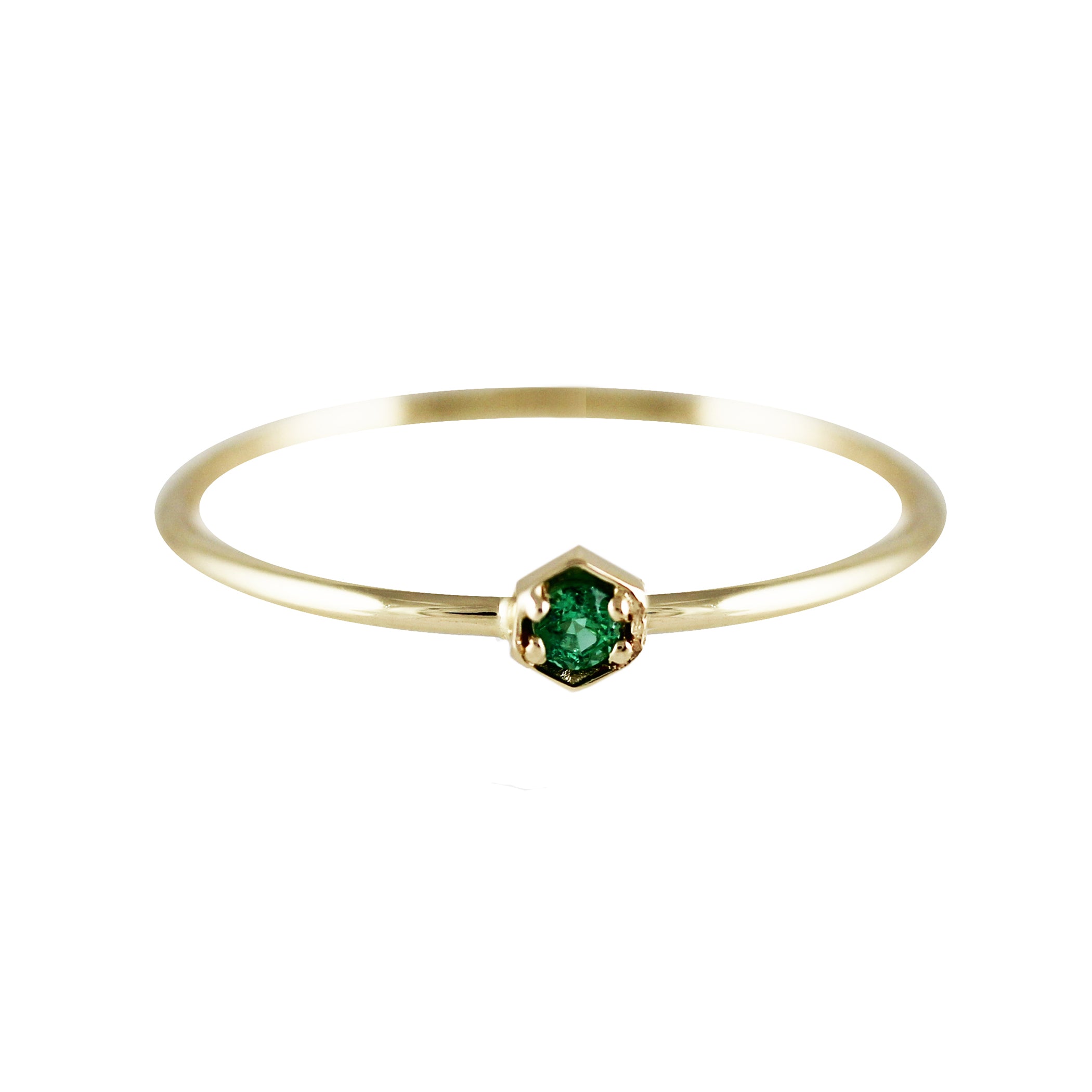 TINY HEXAGON EMERALD RING