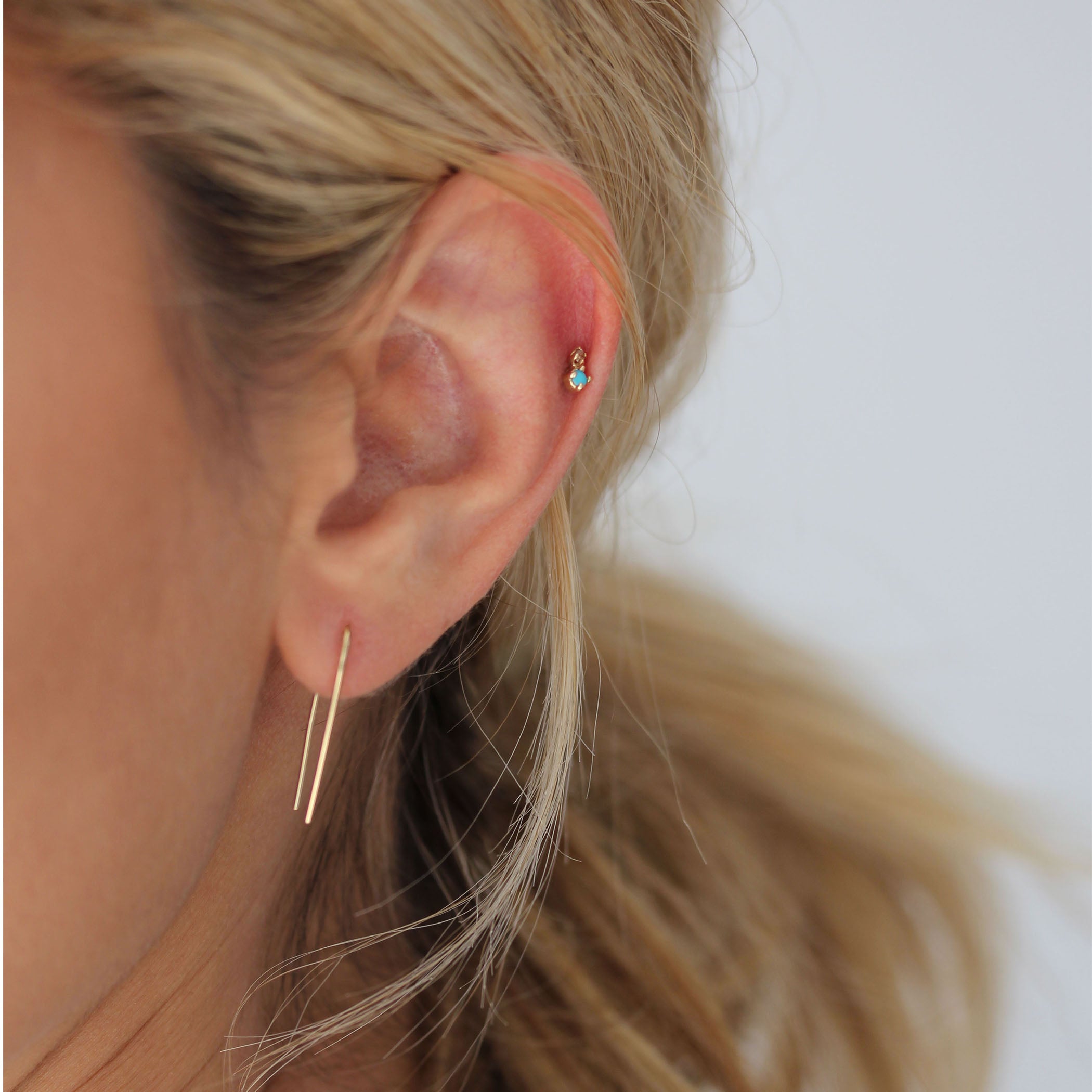 TINY TURQUOISE WITH DIAMONDS STUD