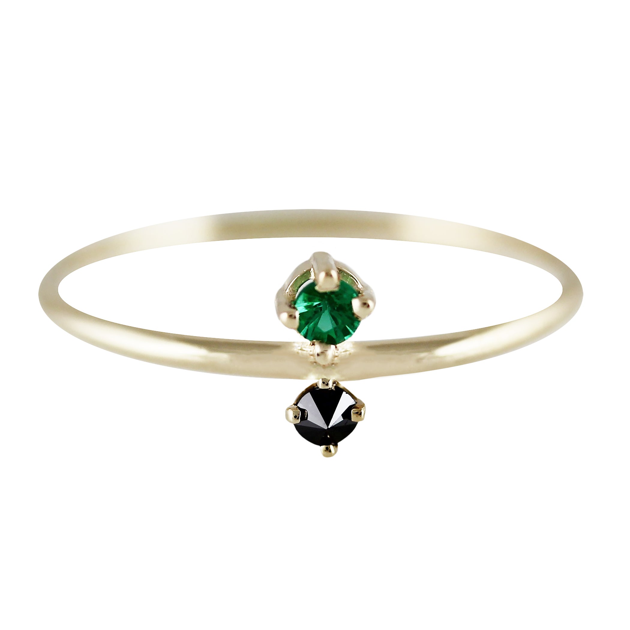 JUMELLE EMERALD AND BLACK DIAMOND RING