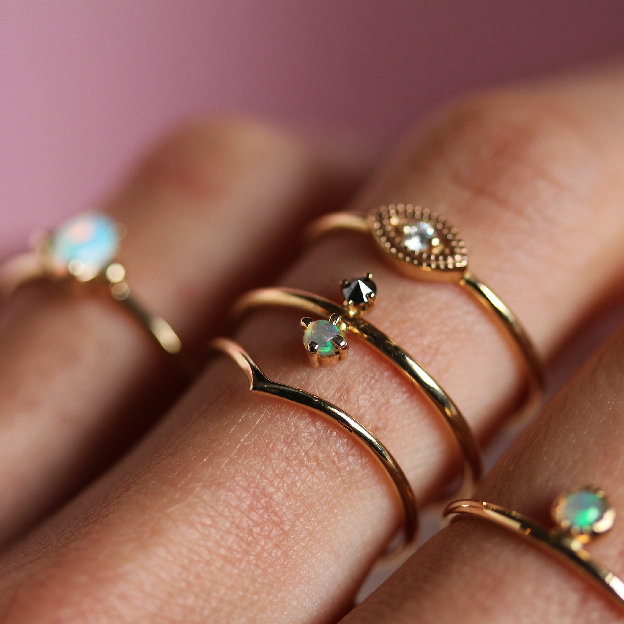 JUMELLE OPAL AND BLACK DIAMOND RING