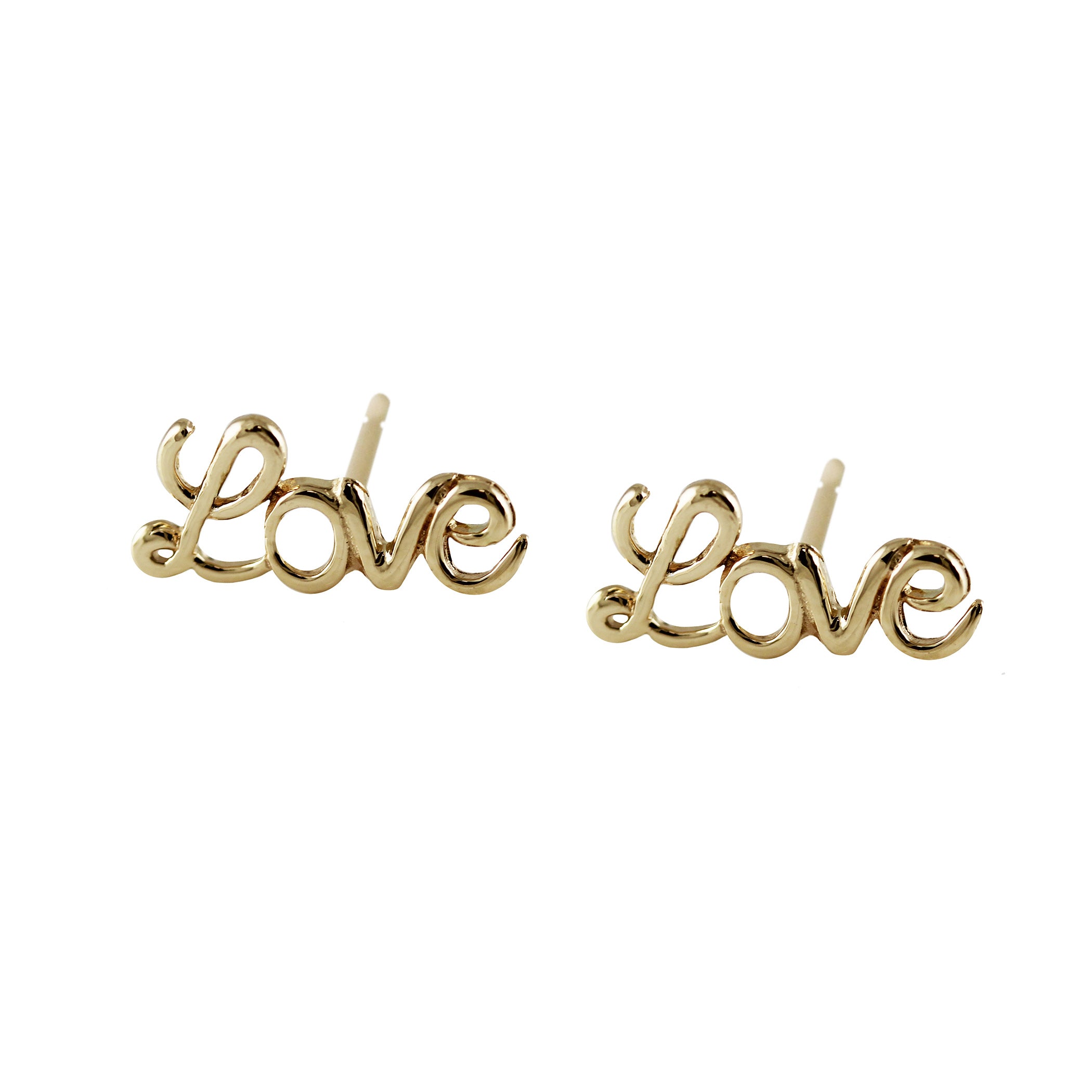 14K SCRIPT LOVE STUDS