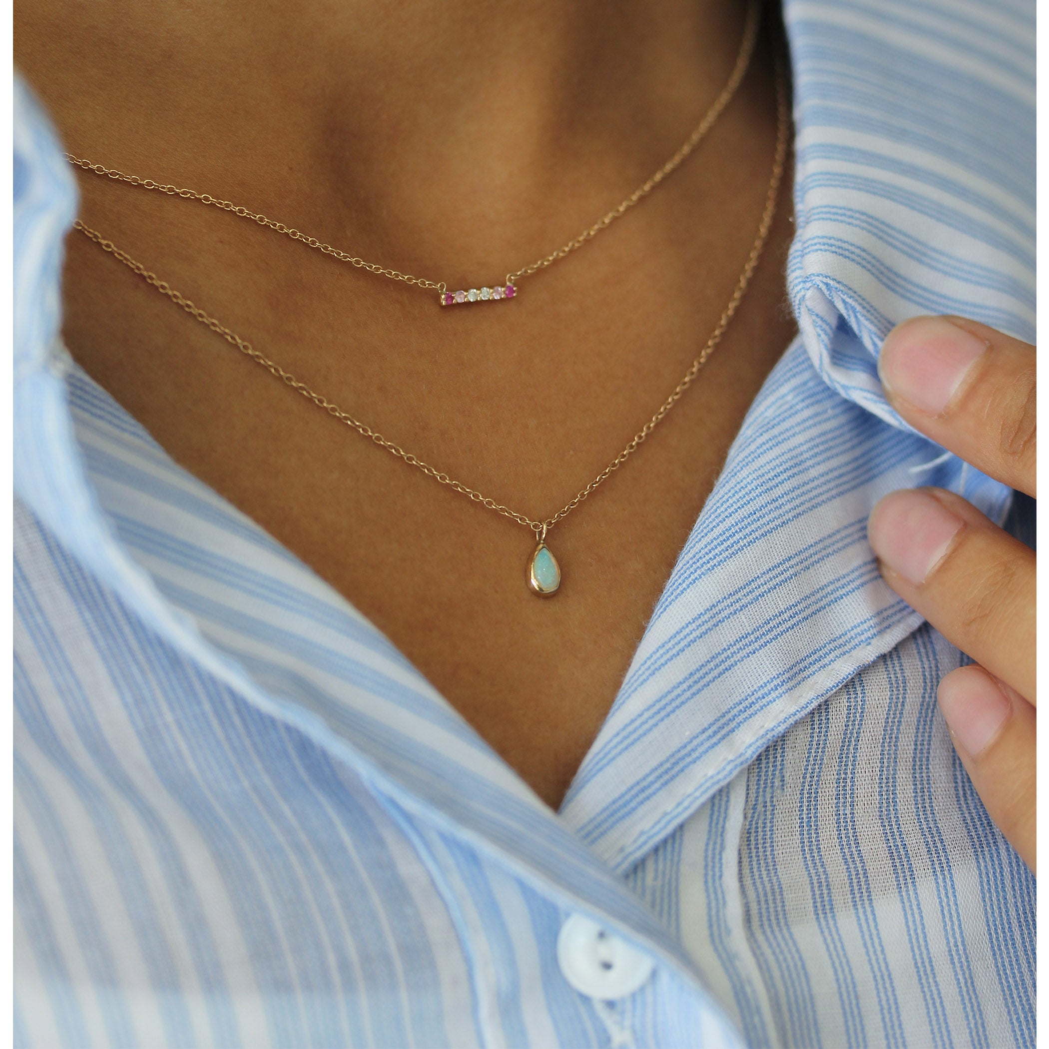 6 PINK SAPPHIRES AND DIAMONDS BAR NECKLACE