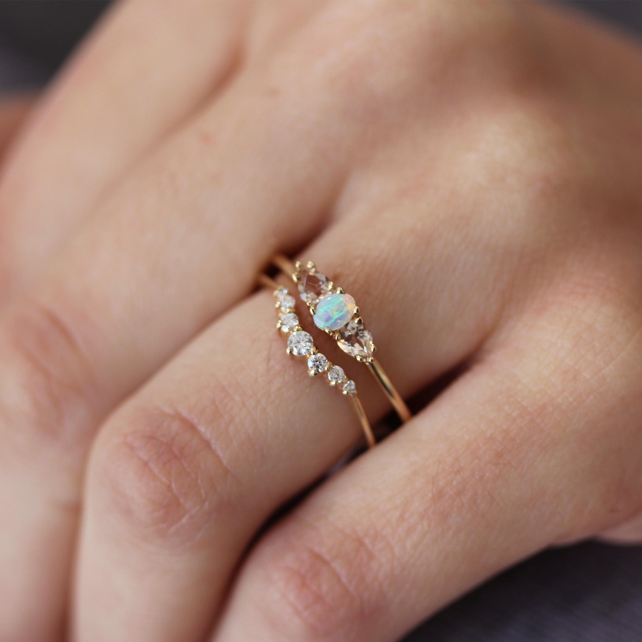 OPAL WITH MORGANITE PETALS RING