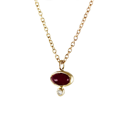 OVAL RUBY CABOCHON WITH DIAMOND NECKLACE