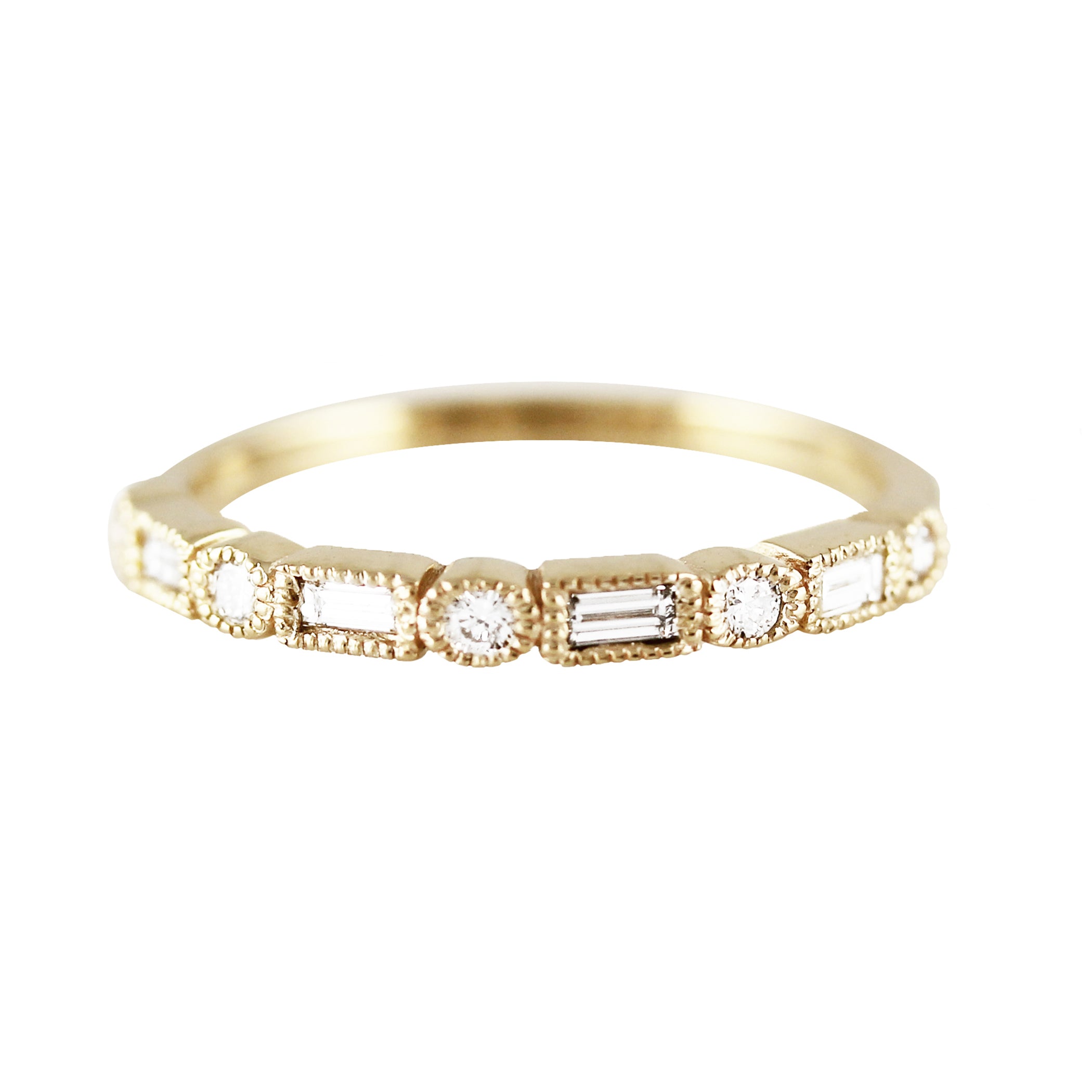14K BAGUETTE AND ROUND DIAMOND BAND