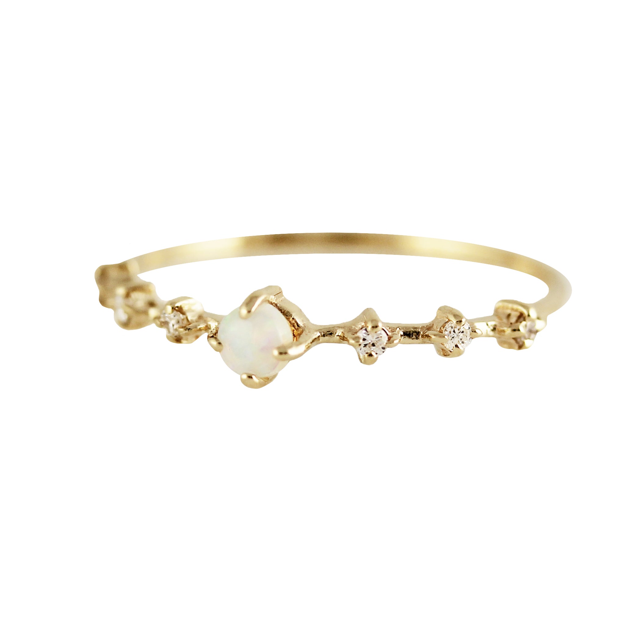 14K OPAL WITH SIX PRONG SET DIAMONDS RING