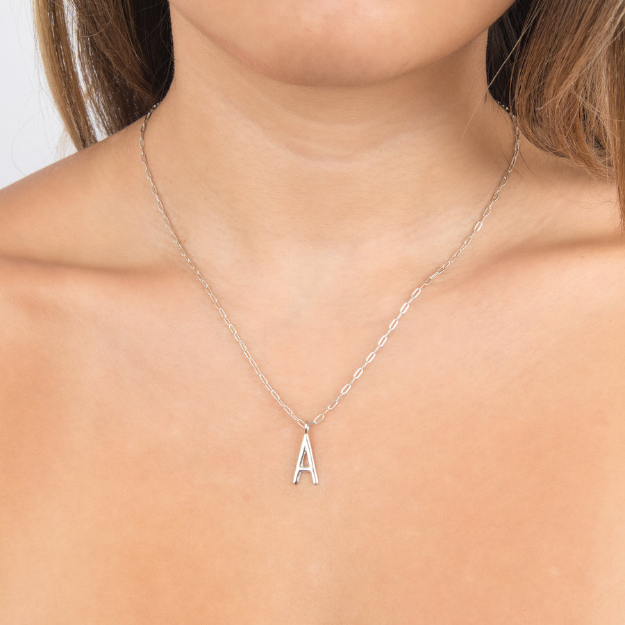 STERLING SILVER PAPERCLIP CHAIN INITIAL NECKLACE