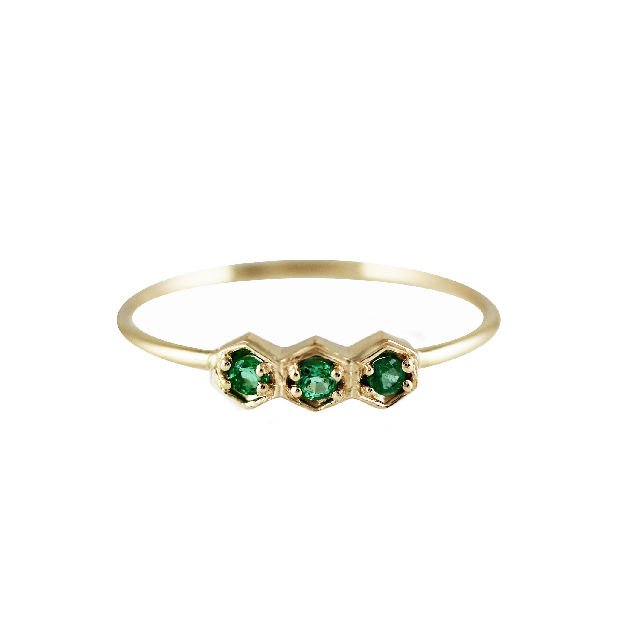 THREE HEXAGON EMERALD RING