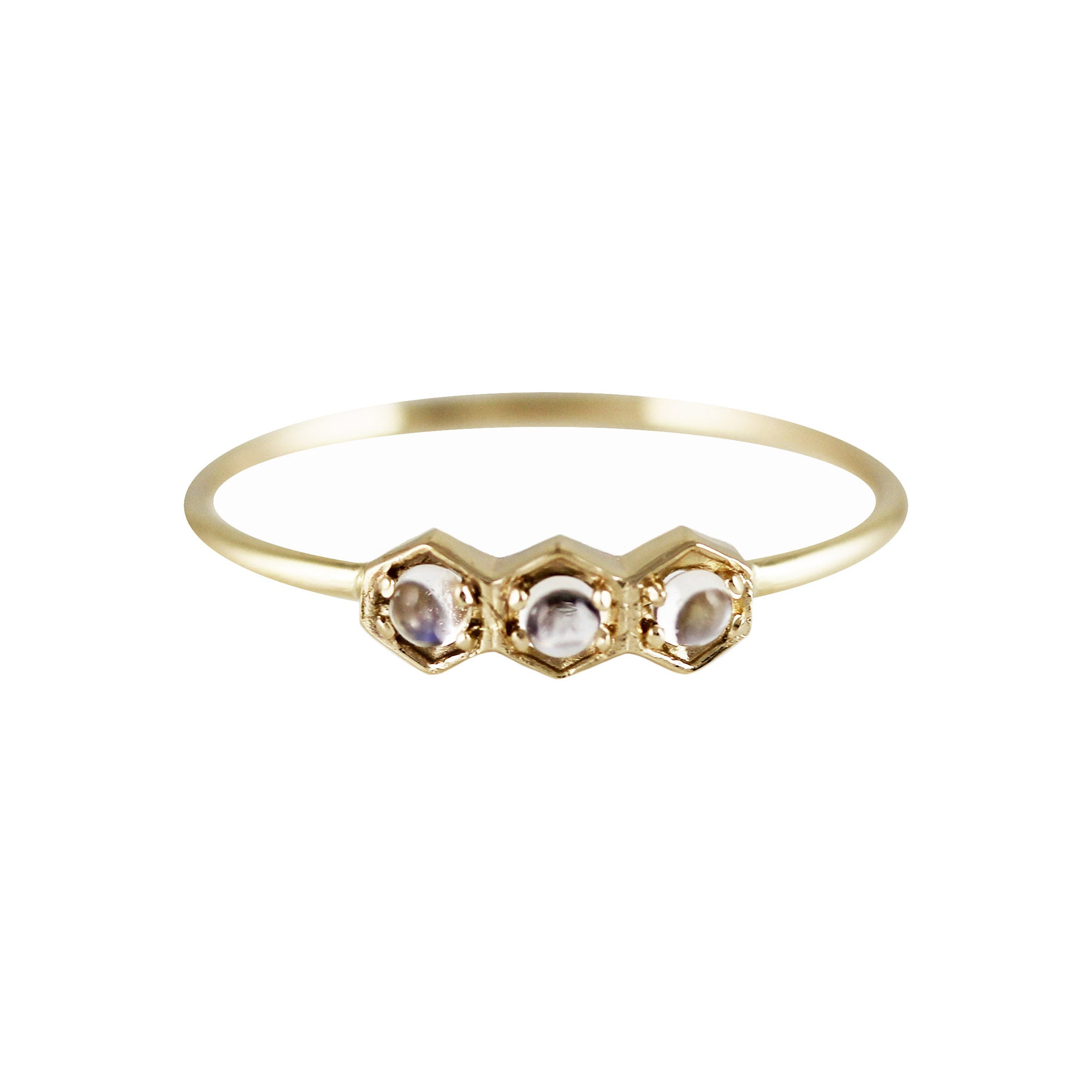 THREE HEXAGON MOONSTONE RING