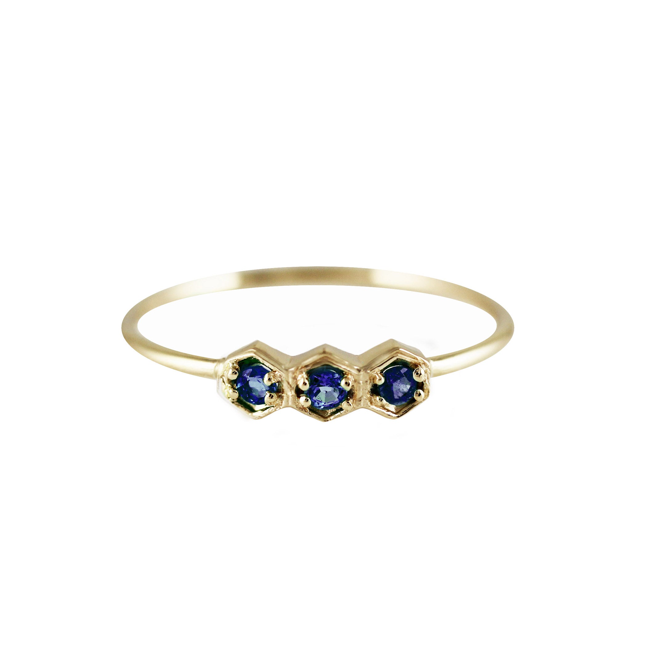THREE HEXAGON SAPPHIRE RING
