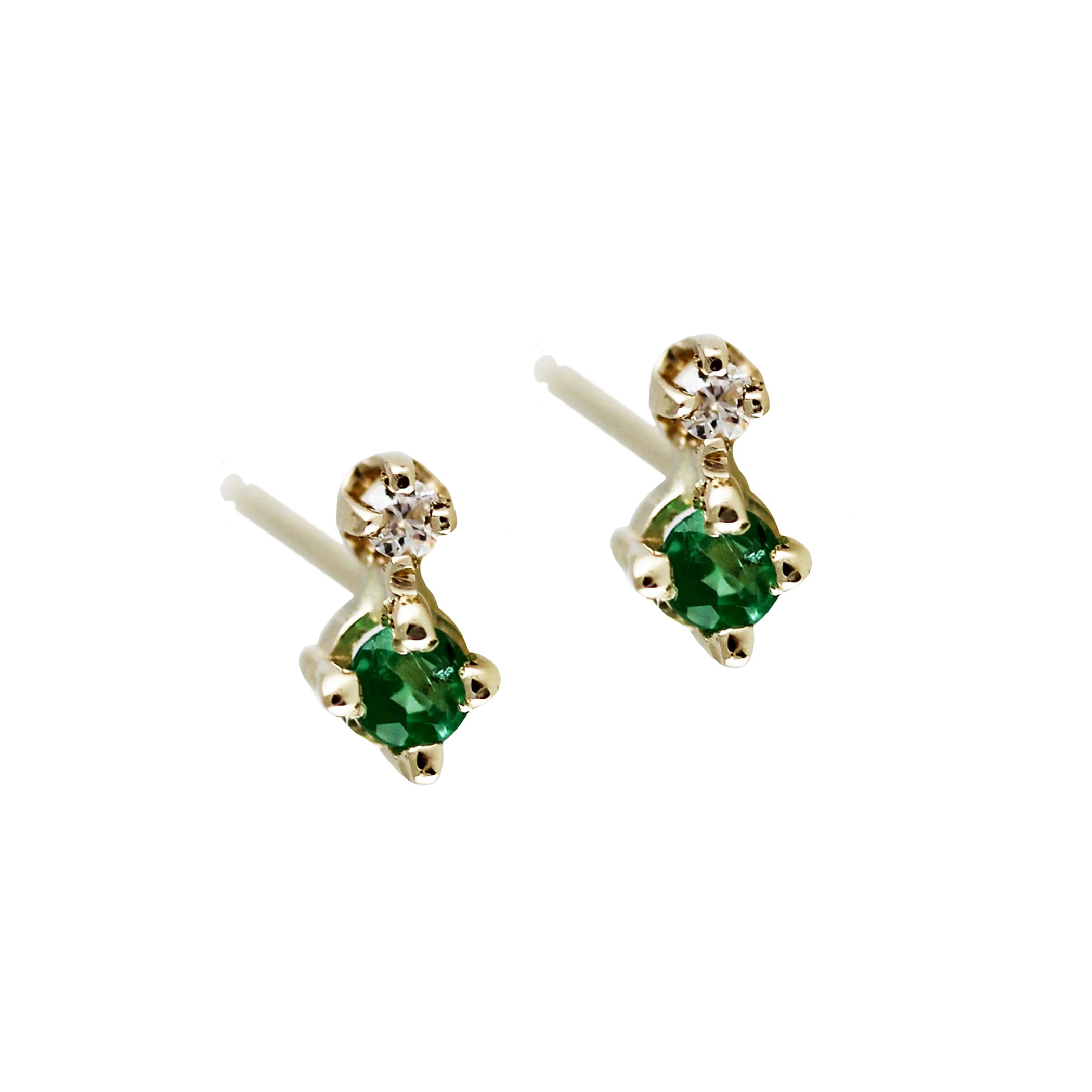 TINY EMERALD AND DIAMOND STUD