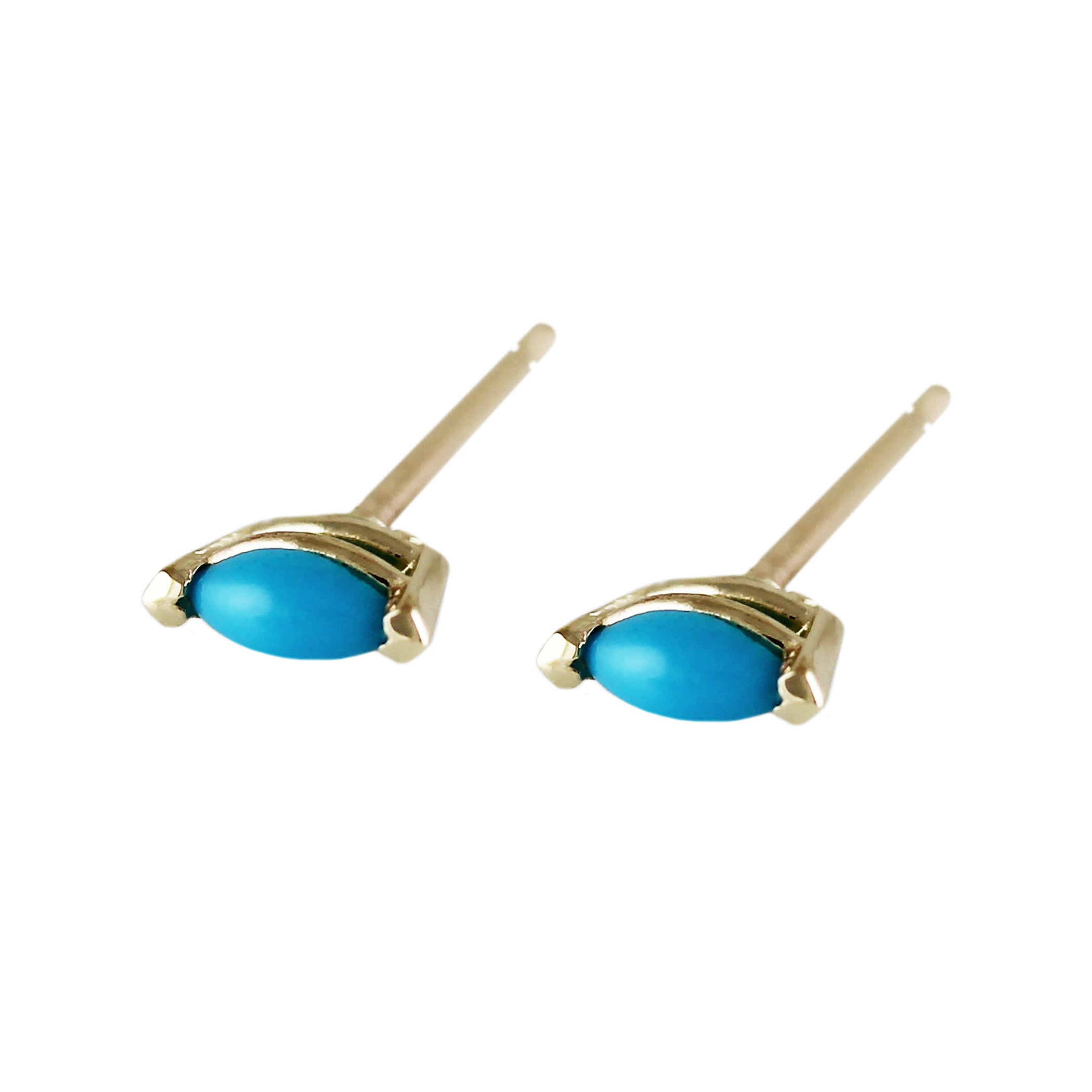 14K TINY TURQUOISE MARQUISE STUDS