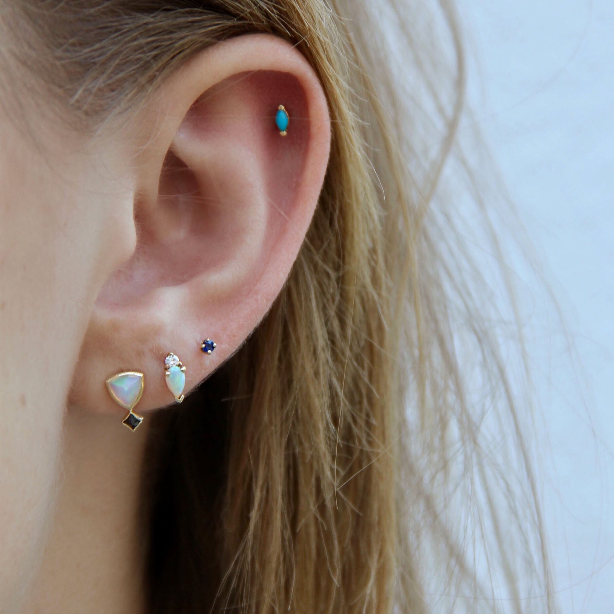 14K TINY TURQUOISE MARQUISE STUDS