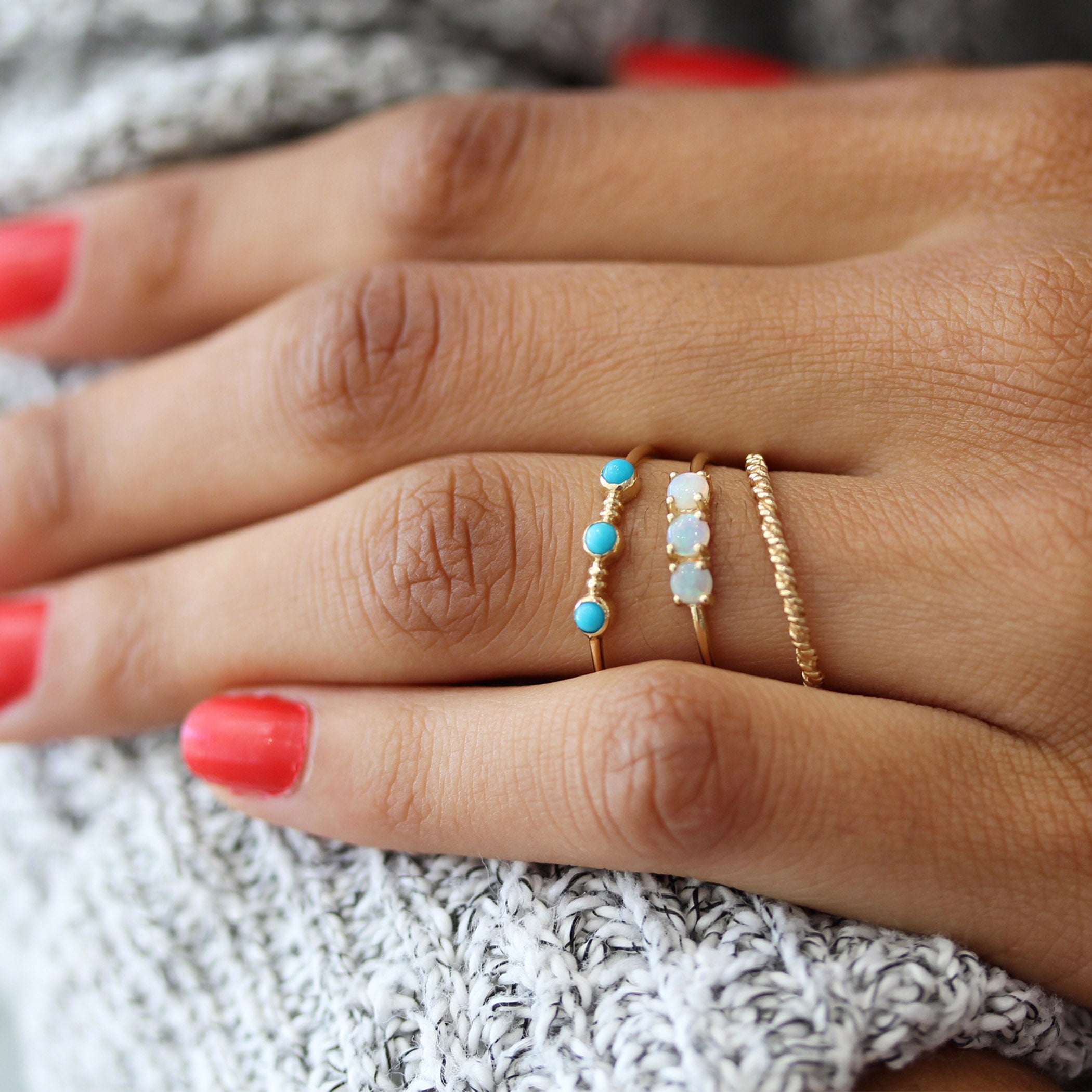 14K TWIST TURQUOISE TRIO RING