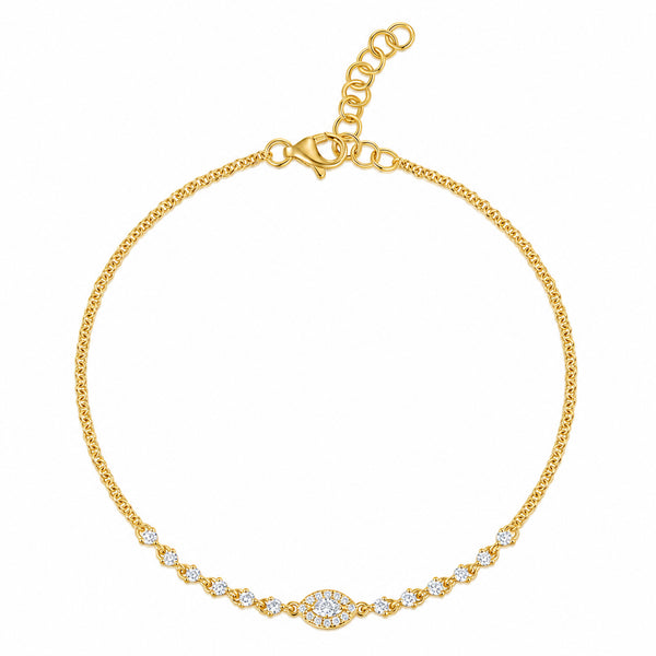 14K DIAMOND MARQUISE WITH HALO AND LINKED DIAMONDS BRACELET
