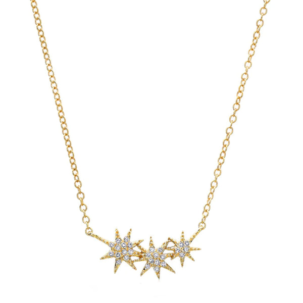14K DIAMOND PAVE STARBURST TRIO NECKLACE