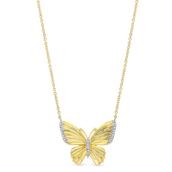 14K DIAMOND PAVE TEXTURED BUTTERFLY NECKLACE