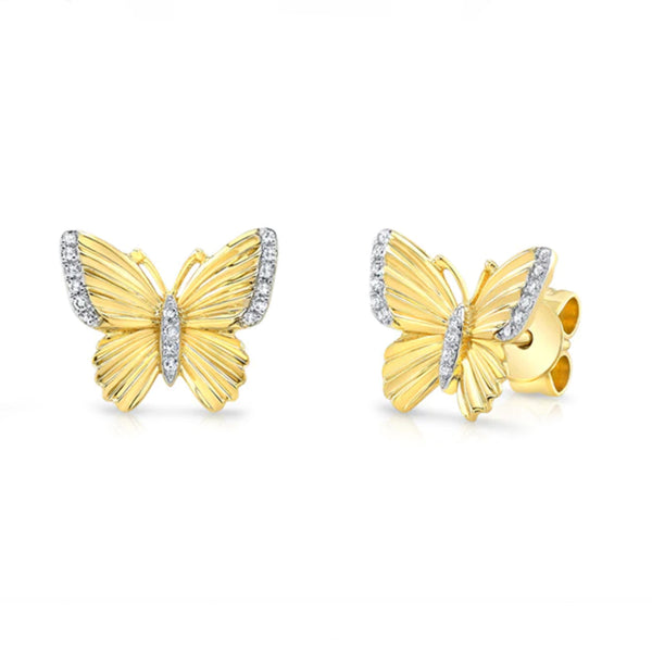 14K DIAMOND PAVE TEXTURED BUTTERFLY STUDS