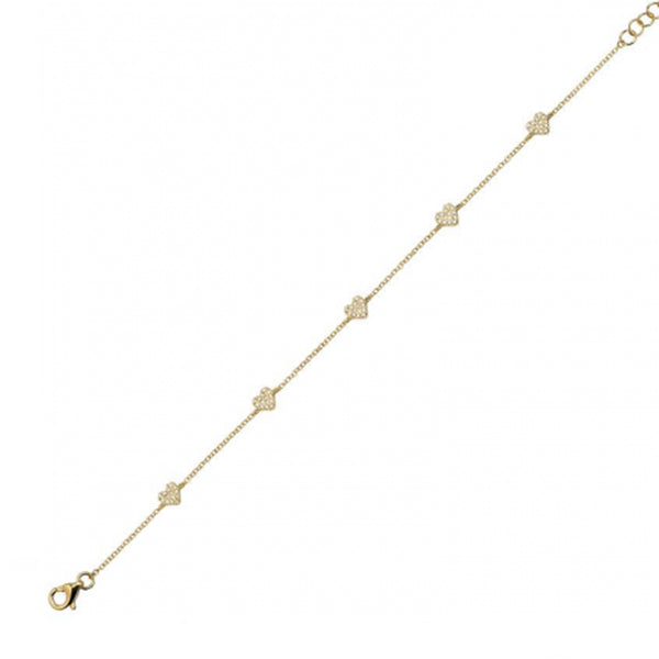 14K FIVE DIAMOND PAVE HEARTS BRACELET