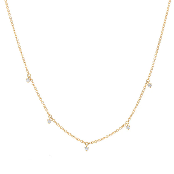 14K FIVE TINY PRONG SET DANGLING STATION DIAMOND NECKLACE