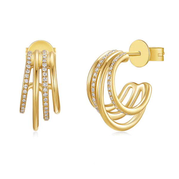14K FOUR ROWS DIAMOND PAVE AND GOLD "J" HOOPS