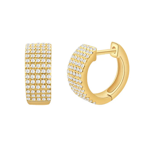 14K JUMBO 5 ROW DIAMOND PAVE HUGGIES