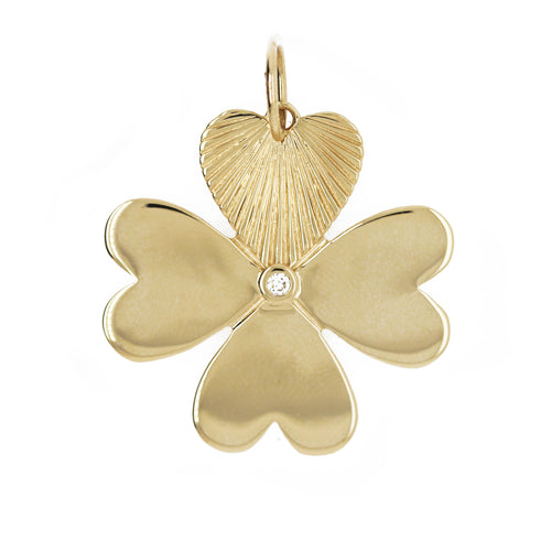 14K LARGE CLOVER SINGLE FLUTED PETAL DIAMOND CHARM