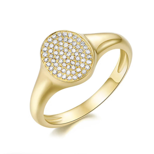 14K LARGE DIAMOND PAVE SIGNET RING