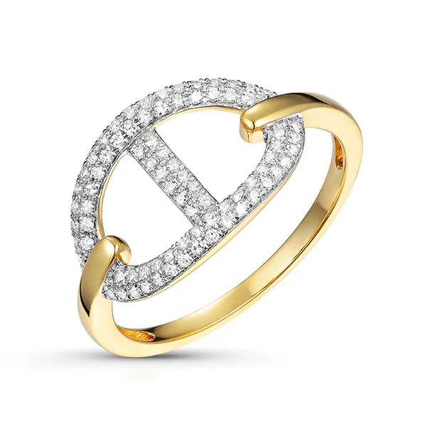 14K LARGE SINGLE DIAMOND PAVE MARINE LINK RING