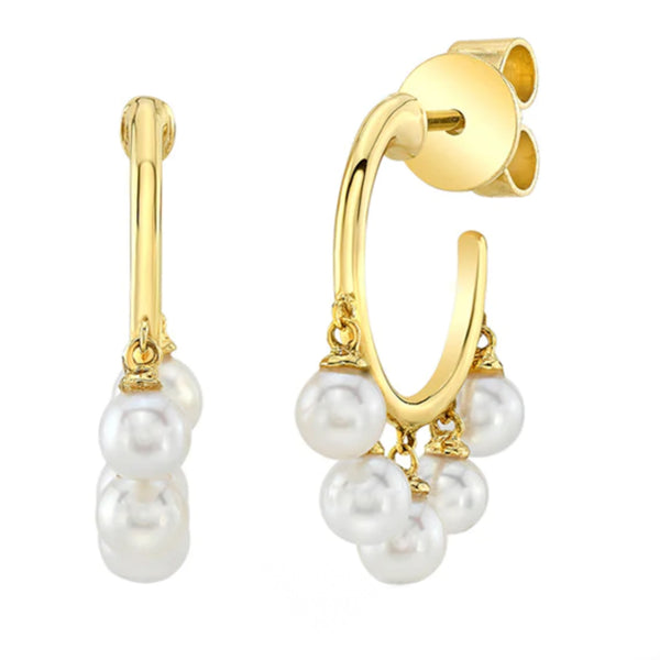 14K MULTI DANGLING PEARL HUGGIES