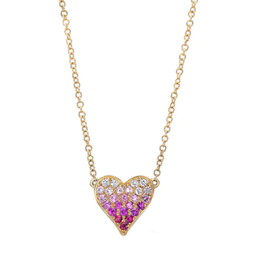 14K OMBRE PINK SAPPHIRE HEART NECKLACE