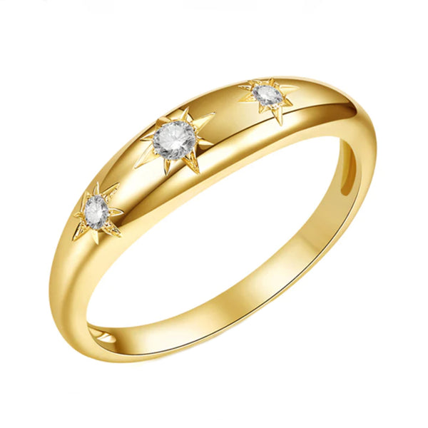 14K TRIPLE DIAMOND STARBURST DOME RING