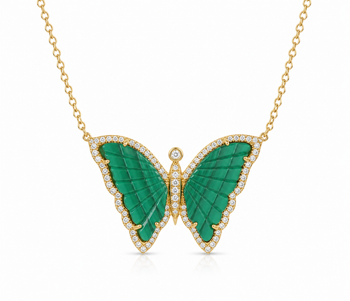 14K DIAMOND PAVE MALACHITE BUTTERFLY NECKLACE