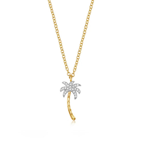 14K MEDIUM DIAMOND PAVE PALM TREE NECKLACE