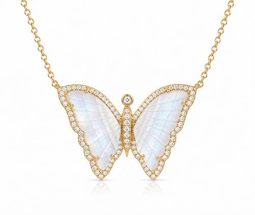 14K DIAMOND PAVE MOONSTONE BUTTERFLY NECKLACE