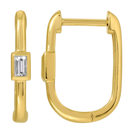 14K BEZEL SET DIAMOND BAGUETTE RECTANGULAR HOOPS