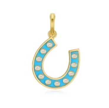 14K TURQUOISE AND BEZEL SET DIAMOND HORSESHOE CHARM