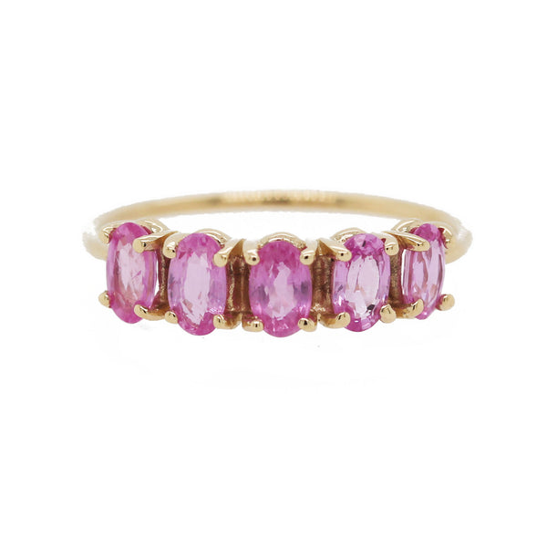 14K 5 OVAL PINK SAPPHIRES RING