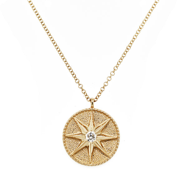 14K DIAMOND COMPASS MEDALLION NECKLACE