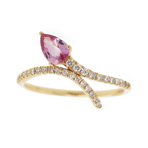 14K DIAMOND PAVE BYPASS WITH PEAR PINK SAPPHIRE RING