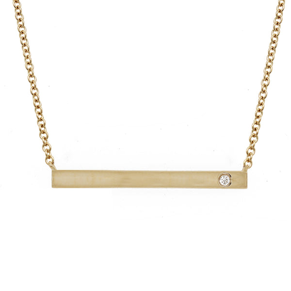 14K LONG BAR WITH SINGLE DIAMOND NECKLACE