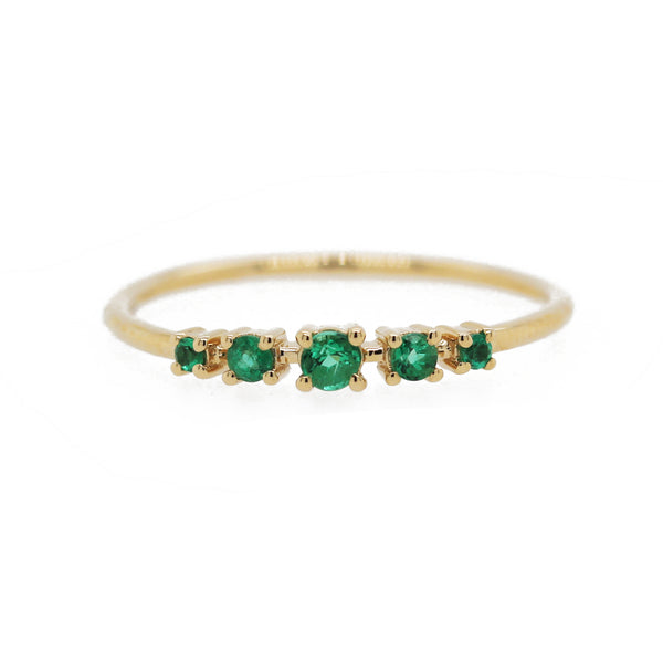 14K FIVE GRADUATED EMERALDS RING