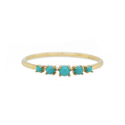 14K FIVE GRADUATED PRONG SET TURQUOISE RING