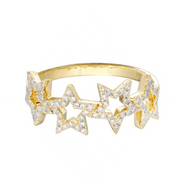 14K FOUR OPEN DIAMOND PAVE STARS RING