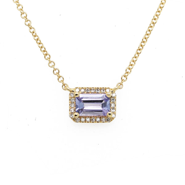 14K OCTAGON TANZANITE WITH DIAMOND HALO NECKLACE
