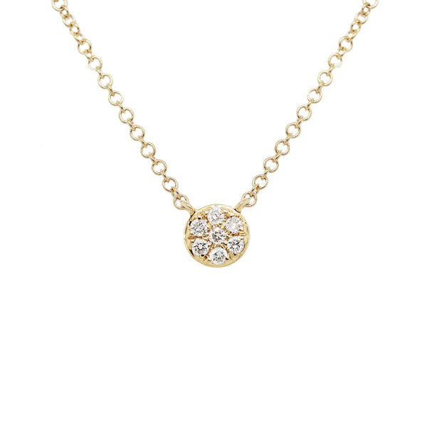 14K PETITE DIAMOND PAVE DISK NECKLACE